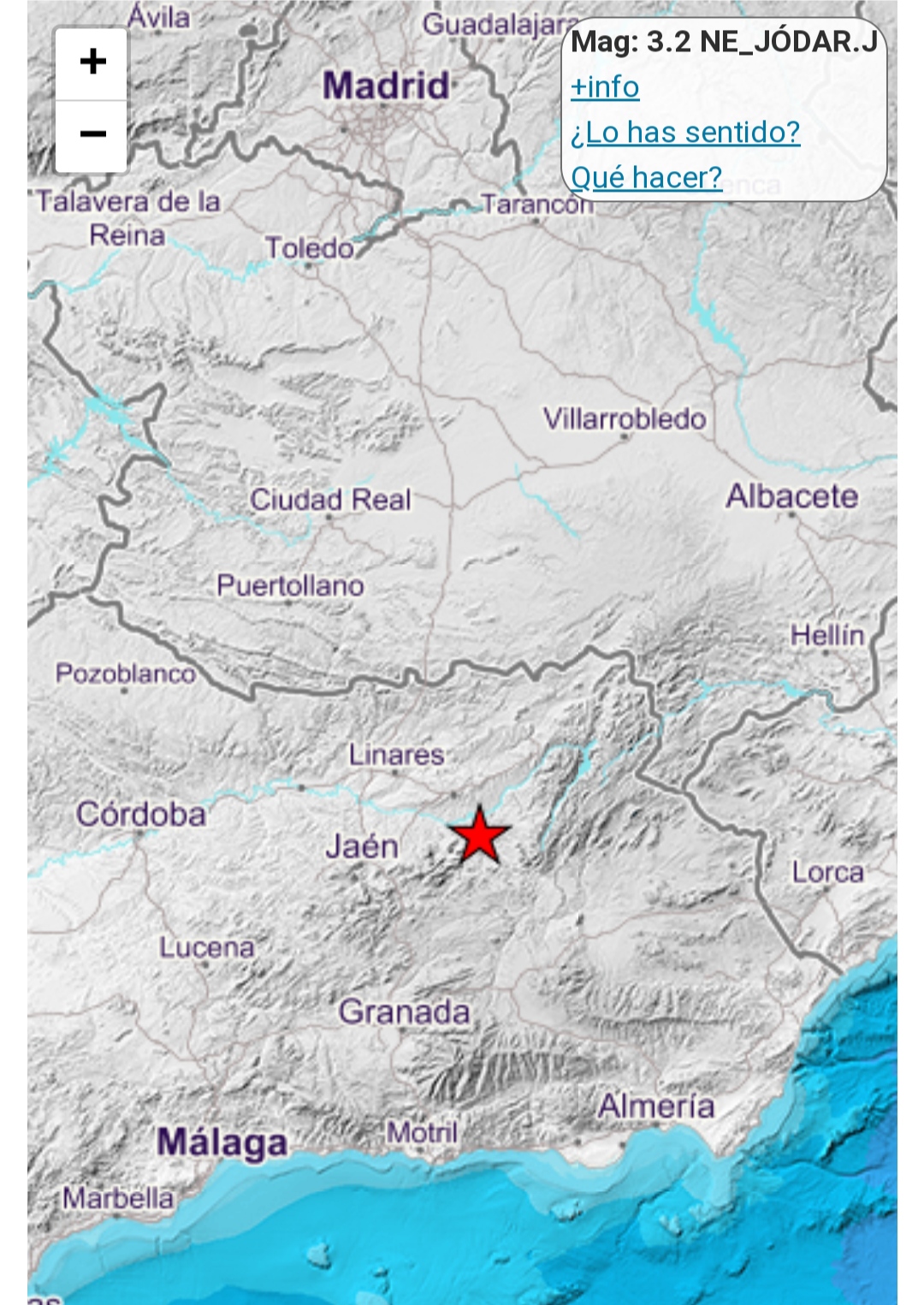 Terremoto en Jódar de magnitud 3.2 en la escala de Ritcher