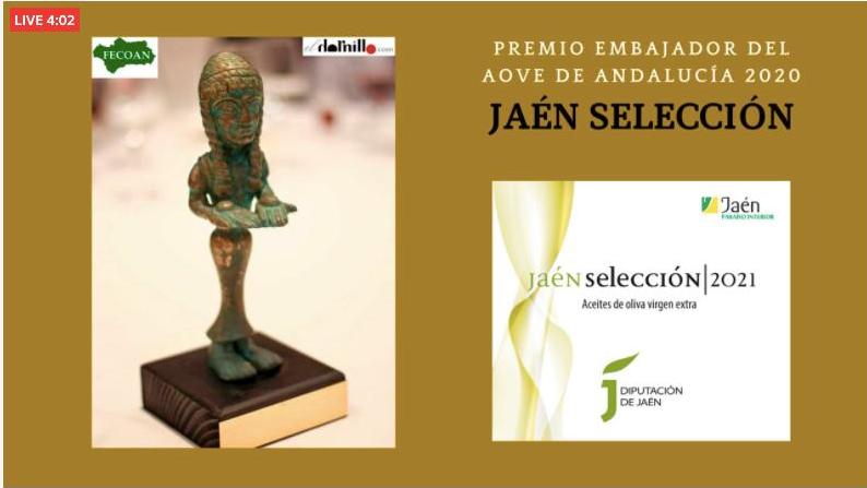 El distintivo “Jaén Selección”, recibe el Premio Embajador del AOVE de Andalucía 2020